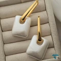 گوشواره سفید طلایی مستطیلی Ghoshvareh-8550-L