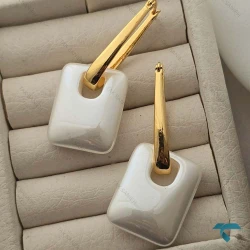 گوشواره سفید طلایی مستطیلی Ghoshvareh-8550-L