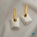 گوشواره سفید طلایی مستطیلی Ghoshvareh-8550-L