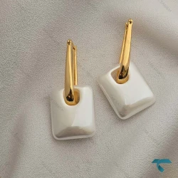 گوشواره سفید طلایی مستطیلی Ghoshvareh-8550-L