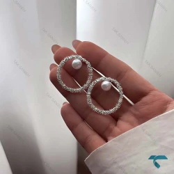 گوشواره خاویاری نقره ایی ومروارید Ghoshvareh-8553-L