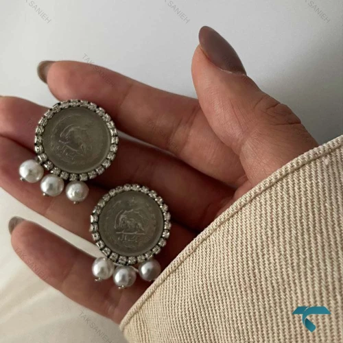 گوشواره سکه ایی مرواریدی Ghoshvareh-8555-L