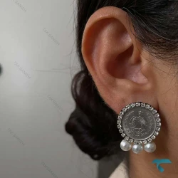 گوشواره سکه ایی مرواریدی Ghoshvareh-8555-L