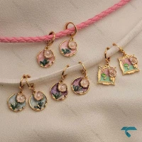 گوشواره رزینی گل و مروارید Ghoshvareh-8562-L