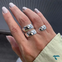 انگشتر طرح موج سه حلقه طلایی و نقره ایی Ring-8661-L