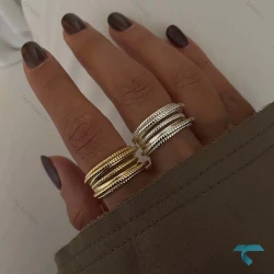 انگشتر شیاردار طلایی و نقره ایی Ring-8658-L