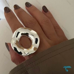 انگشتر دفرمه گرد نقره ایی و طلایی Ring-8667-L