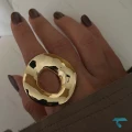 انگشتر دفرمه گرد نقره ایی و طلایی Ring-8667-L
