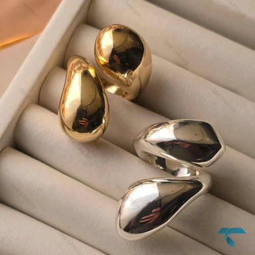 انگشتر طلایی و نقره ایی طرح قطره Ring-8684-L