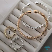 ست دستبند و انگشتر خاویاری نقره ایی و طلایی Set-8694-L