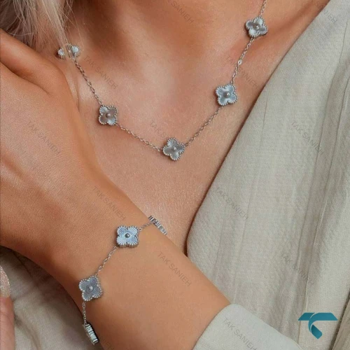 ست دستبند و گردنبند ونکلیف نقره ایی Set-8701-L