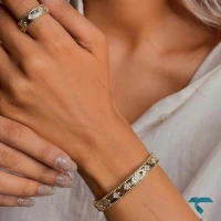  ست دستبند و انگشتر ونکلیف طلایی نگین دار و صدفی Set-8710-L