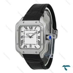 ساعت کارتیر Santos De Cartier مردانه نقره ای بند چرم مشکی Cartier-7303-G
