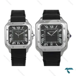 ست ساعت کارتیه Santos De Cartier مشکی قاب سیلور Cartier-7308-S
