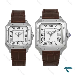 ساعت ست کارتیه Santos De Cartier سیلور بند چرم قهوه ای Cartier-7311-G
