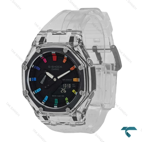 ساعت مردانه GA2100 کاسیو جیشاک بند شیشه ای رنگین کمانی Casio-7320-G