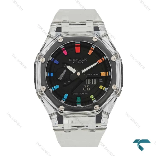 ساعت مردانه GA2100 کاسیو جیشاک بند شیشه ای رنگین کمانی Casio-7320-G