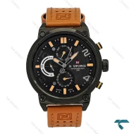 ساعت مردانه نیوی فورس NF9068 مشکی بندچرم عسلی NaviForce-7333-G