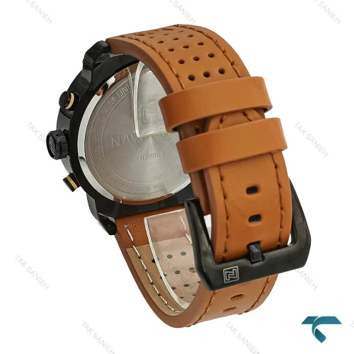 ساعت مردانه نیوی فورس NF9068 مشکی بندچرم عسلی NaviForce-7333-G
