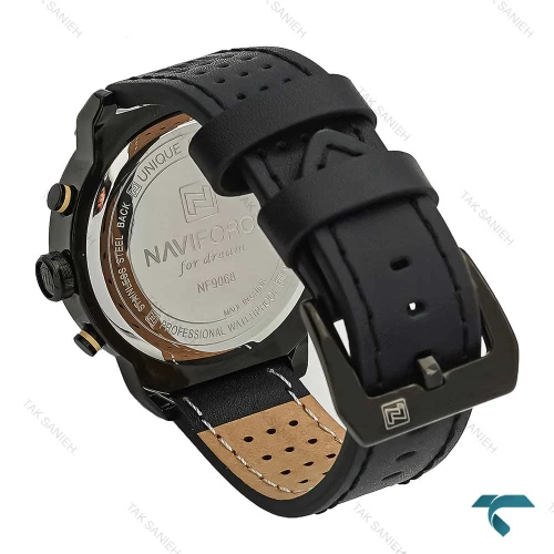 ساعت مردانه نیوی فورس NF9068 مشکی بندچرم ایندکس کرمی NaviForce-7334-G