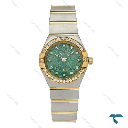 ساعت زنانه امگا کانسلیشن دورنگ طلایی دورنگین صفحه سبز Omega-7344-L