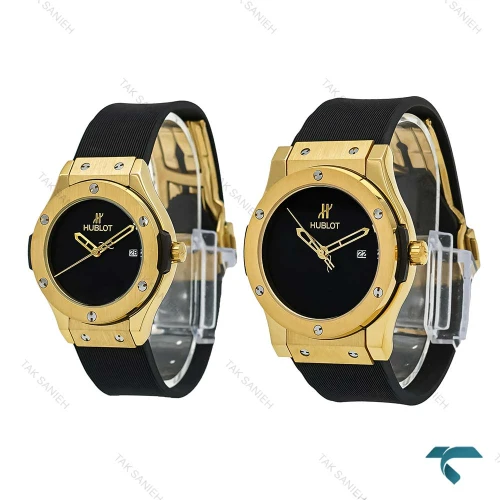 ساعت ست هابلوت طلایی مشکی صفحه مهندسی Hublot-7365-S