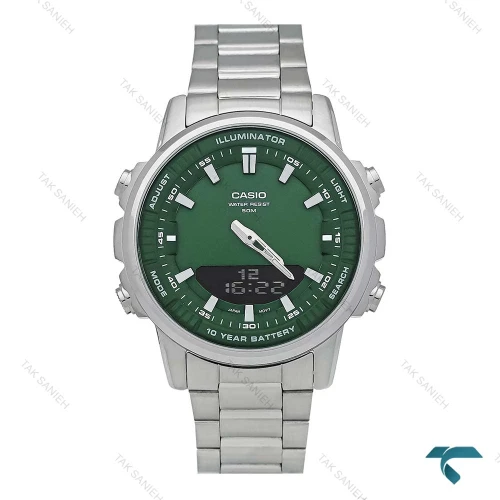 ساعت کاسیو AMW-880 مردانه اورجینال نقره ای صفحه سبز Casio-7418-G