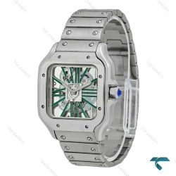 ساعت کارتیه Santos De Cartier مردانه نقره ای اسکلتون سبز Cartier-7427-G