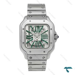 ساعت کارتیه Santos De Cartier مردانه نقره ای اسکلتون سبز Cartier-7427-G