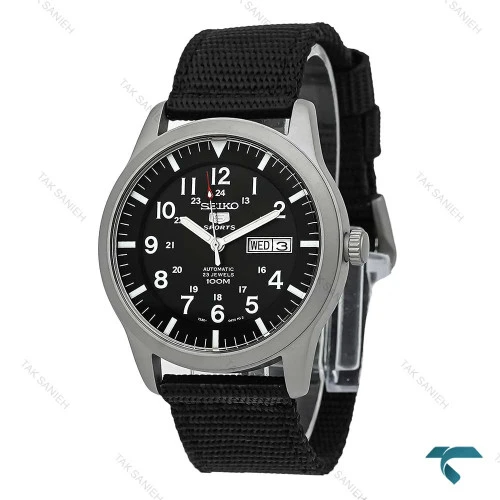 ساعت سیکو 5 اسپرت مردانه سیلور بند برزنت مشکی Seiko-7508-G