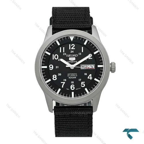 ساعت سیکو 5 اسپرت مردانه سیلور بند برزنت مشکی Seiko-7508-G