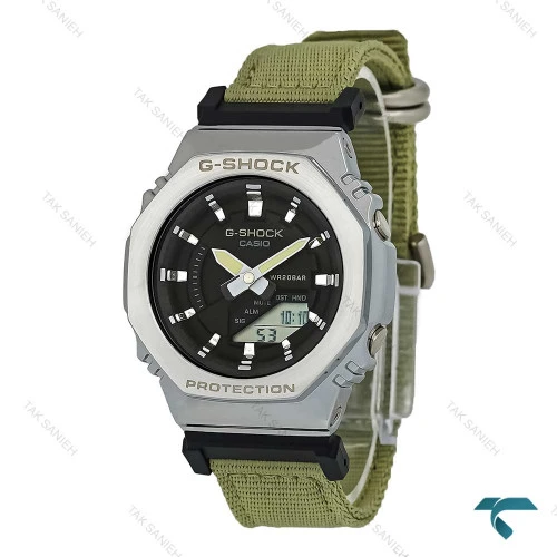 ساعت زنانه جی شاک GM-S2100 سیلور بند برزنت سبز G-Shock-7534-L