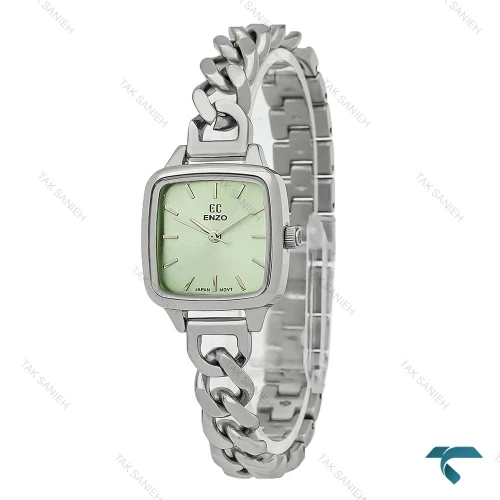 ساعت انزو زنانه بند کارتیه ای EC-3124 سیلور صفحه سبز یواش Enzo-8730-L