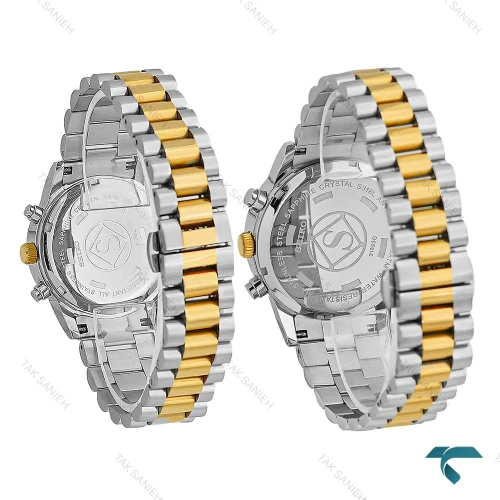 ست ساعت سیکو VIP سه موتوره کورنوگراف دورنگ طلایی Seiko-8736-S