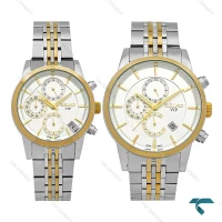 ساعت ست سیکو سه موتوره کرنوگراف دورنگ طلایی صفحه سفید Seiko-8737-S