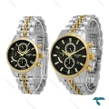ساعت ست سیکو Vip سه موتوره دورنگ طلایی صفحه مشکی Seiko-8740-S