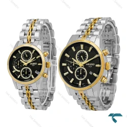 ساعت ست سیکو Vip سه موتوره دورنگ طلایی صفحه مشکی Seiko-8740-S