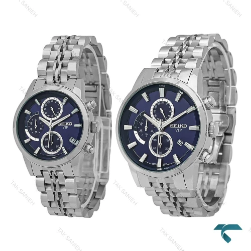 ساعت مچی ست سیکو سه موتوره استیل صفحه سرمه ای Seiko-8741-S