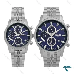 ساعت مچی ست سیکو سه موتوره استیل صفحه سرمه ای Seiko-8741-S