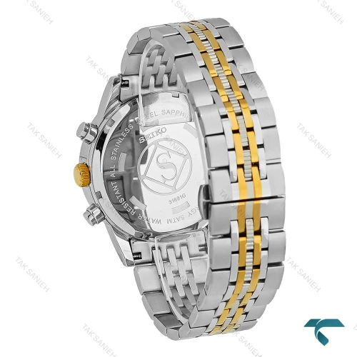 ساعت مچی سیکو مردانه سه موتوره دورنگ طلایی صفحه سفید Seiko-8743-G