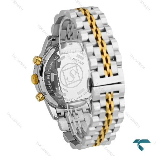 ساعت سیکو مردانه سه موتوره دورنگ طلایی صفحه مشکی Seiko-8745-G