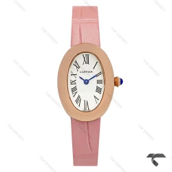 ساعت کارتیه Baignoire زنانه رزگلد بند چرم صورتی Cartier-9843-L