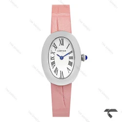 ساعت کارتیه Baignoire زنانه سیلور بند چرم صورتی Cartier-9844-L