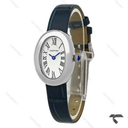ساعت زنانه کارتیه Baignoire سیلور بند چرم سرمه ای Cartier-9846-L