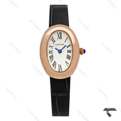 ساعت کارتیر Baignoire زنانه رزگلد بند چرم مشکی Cartier-9847-L
