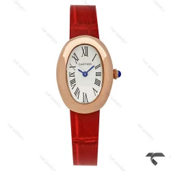 ساعت کارتیر Baignoire زنانه رزگلد بند چرم قرمز Cartier-9850-L