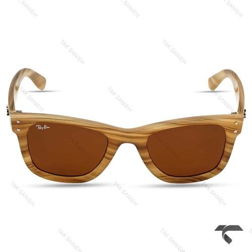 عینک دودی ریبن RB0502-6 فریم کائوچوبی طرح چوب RayBan-10063-U