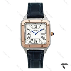 ساعت کارتیر سانتوس دومونت زنانه دورنگ رزگلد بند سرمه ای متوسط Cartier-10612-G