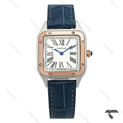ساعت کارتیه دومونت زنانه دورنگ رزگلد بند سرمه ای اسمال Cartier-10613-L