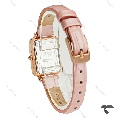 ساعت دنیل ولینگتون مستطیلی زنانه رزگلد بند چرم صورتی DW-10616-L